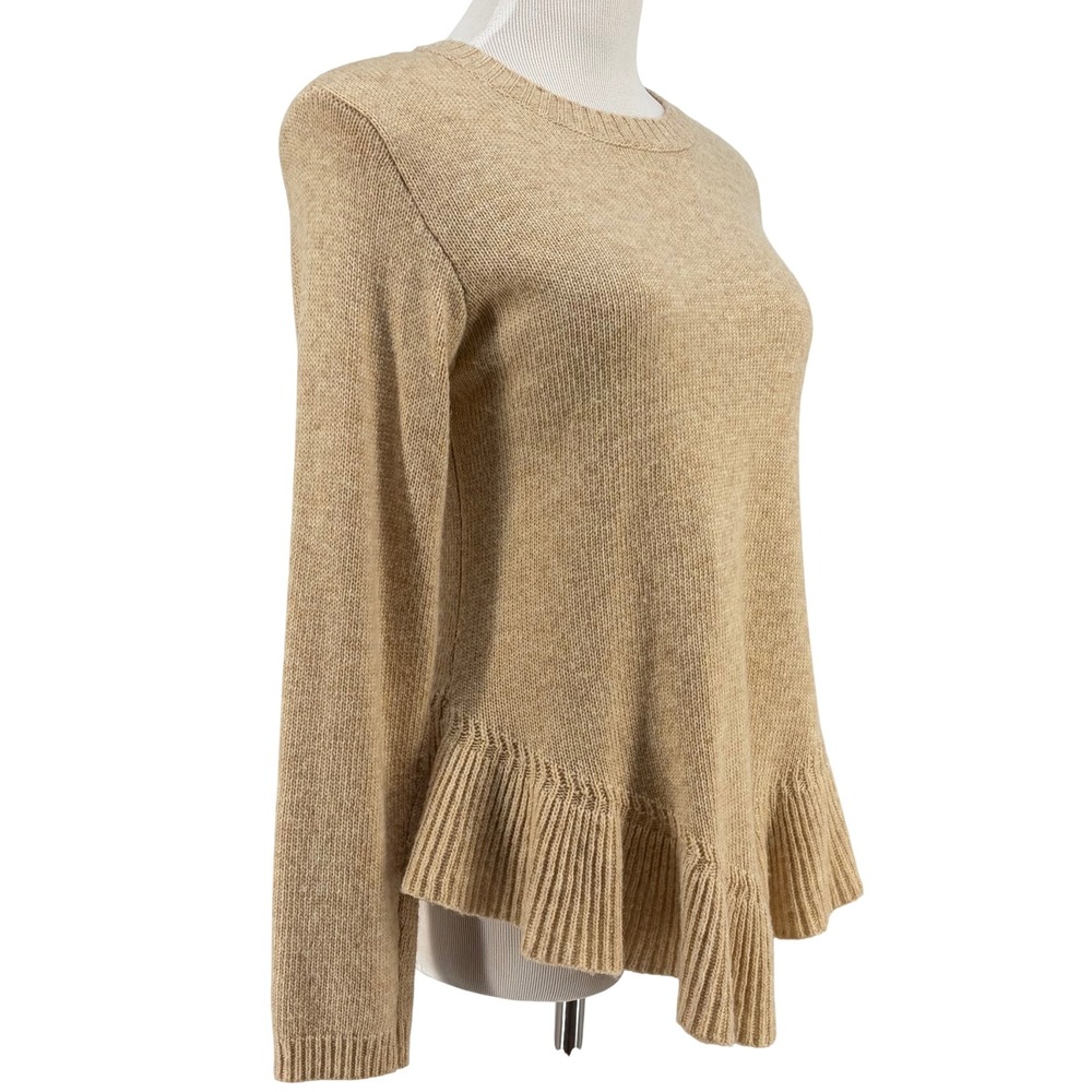 Ann Taylor Sweater Ruffle Hem Wool Blend Oatmeal Tan Neutral Medium Elevated